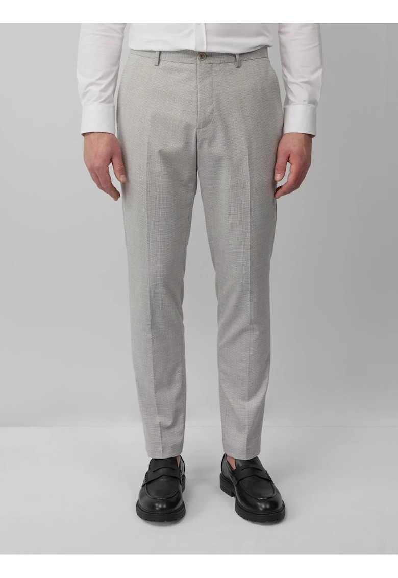 Pantaloni costum barbati - cu talie medie si croiala Slim fit - Gri deschis -