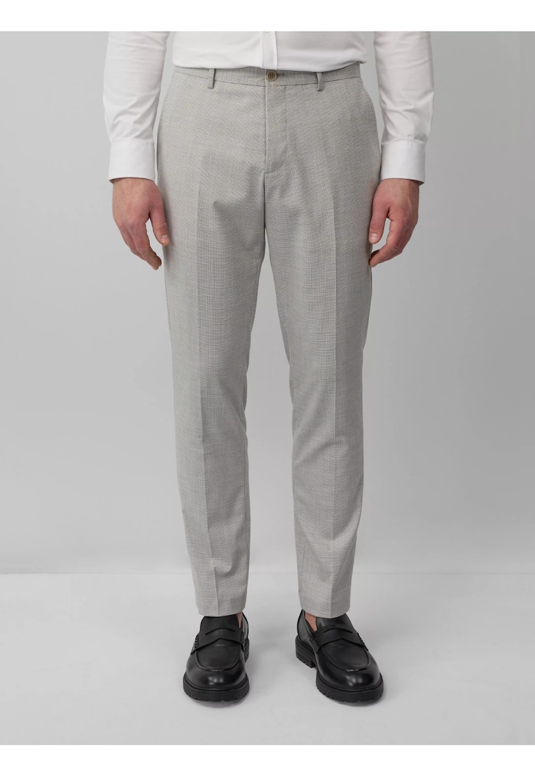 Pantaloni costum barbati - cu talie medie si croiala Slim fit - Gri deschis -