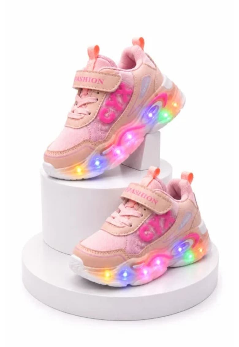 Adidasi cu lumini LED - Model CYX - piele ecologica - fete - roz - Roz