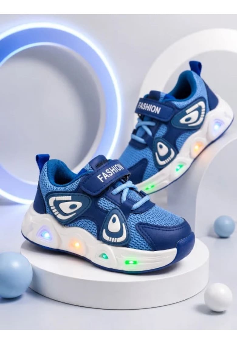 Pantofi sport cu lumini LED - Super Navy Style - Textil - Baieti - Bleumarin - Bleumarin