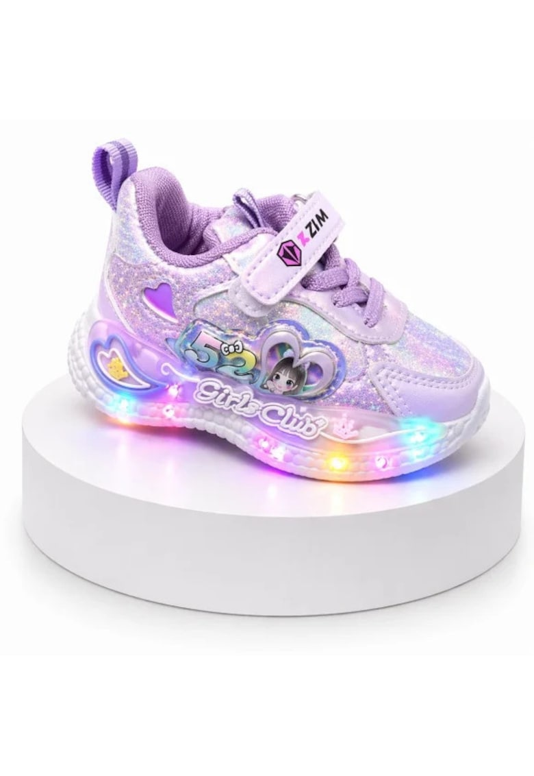 Pantofi sport cu lumini LED - Model Shine - Piele ecologica - Fete - Mov - Mov