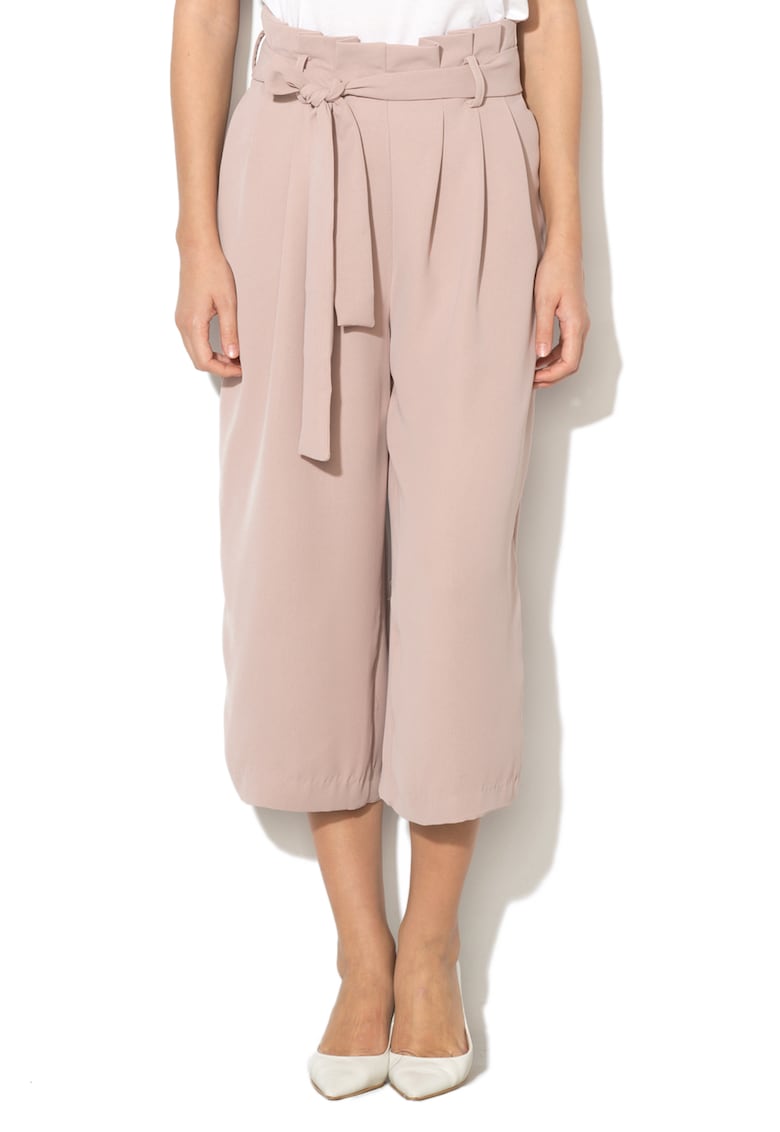 Pantaloni culotte cu cordon detasabil in talie Karolina - Roz pal