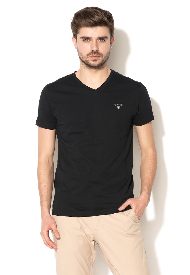 Tricou slim fit cu decolteu in v original 10005