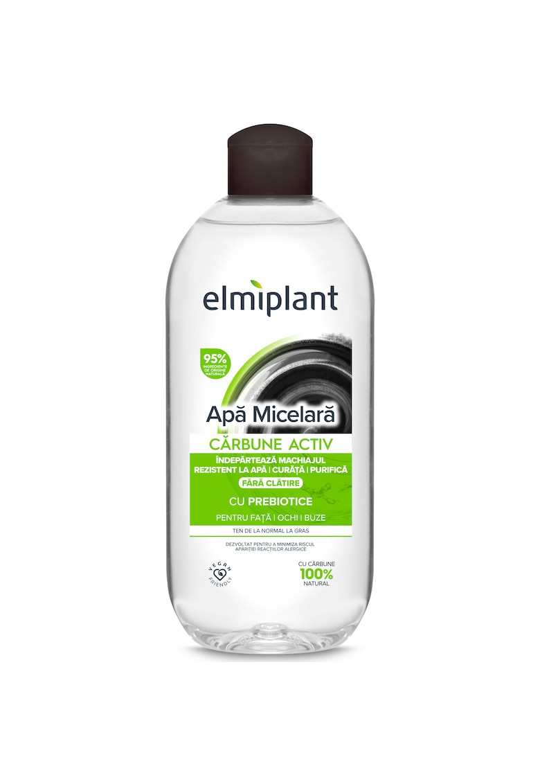 Apa micelara cu carbune activ 100% - Detox pentru ten normal & gras - pentru fata - ochi si buze - cu Prebiotice - 400 ml