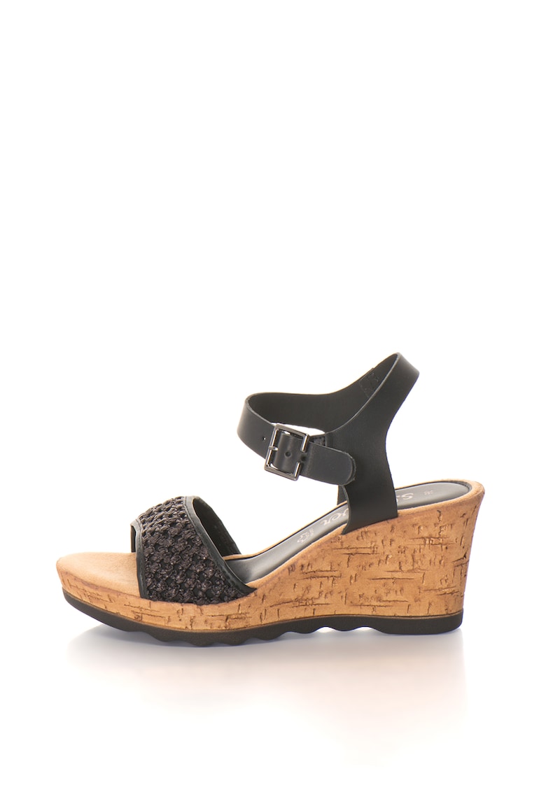 Sandale wedge cu garnituri din piele