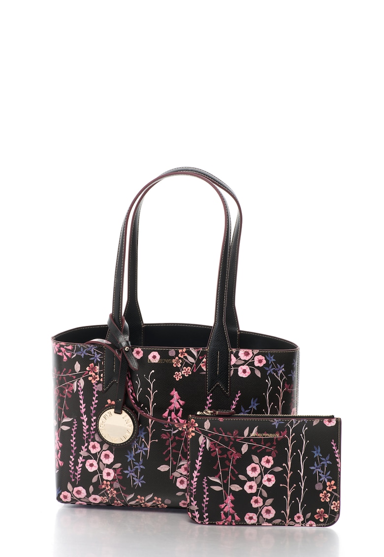 Geanta de umar de piele sintetica cu model floral si portofel interior