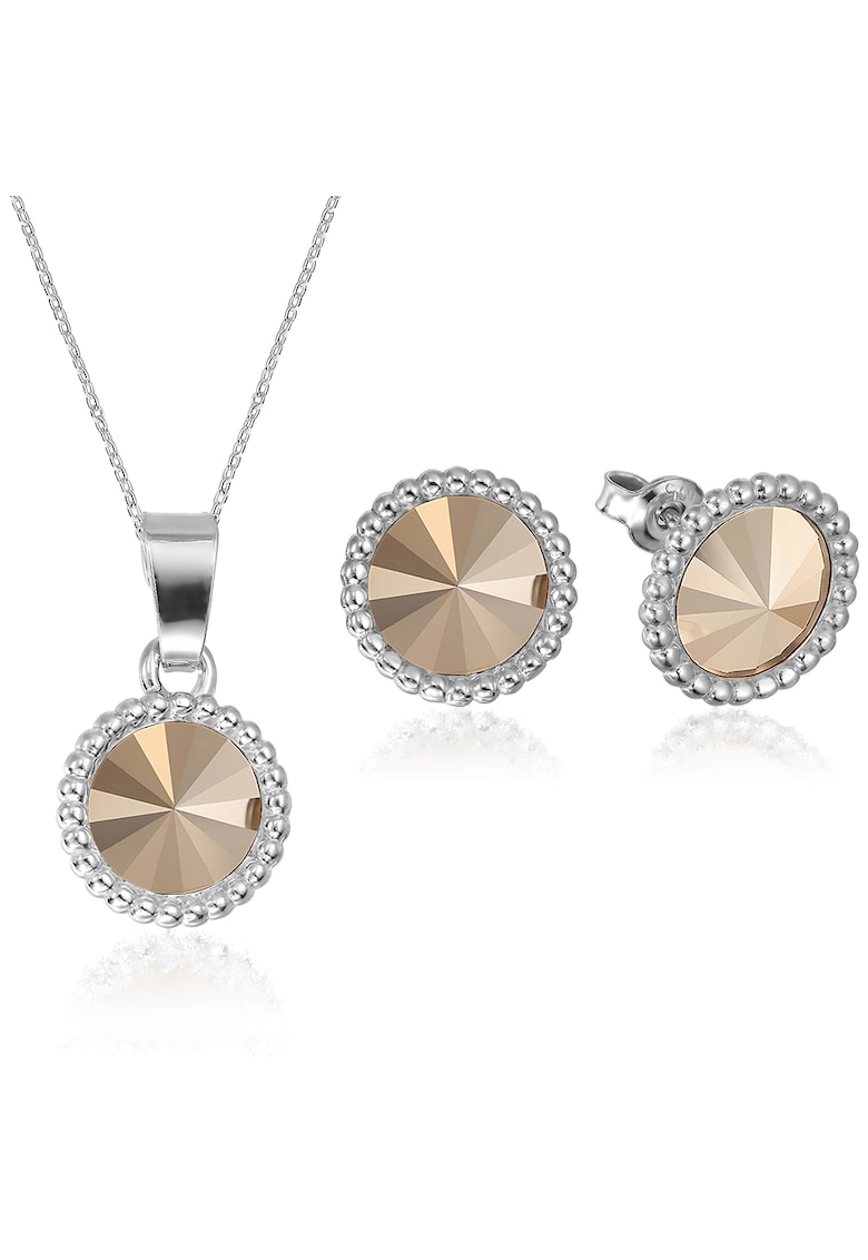 Set Argint 925 placat cu rodiu cu cristale Swarovski® Rivoli Crown 8mm - Auriu rose