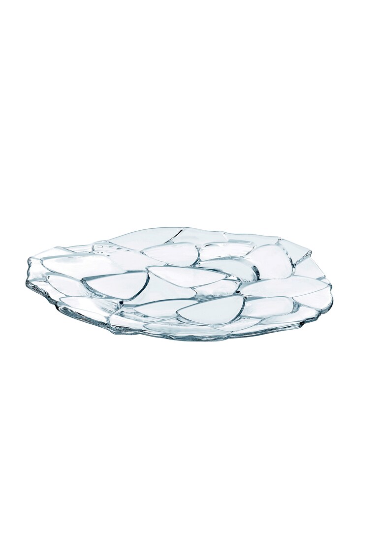 Platou rotund model Petals - sticla cristalina - 32 cm