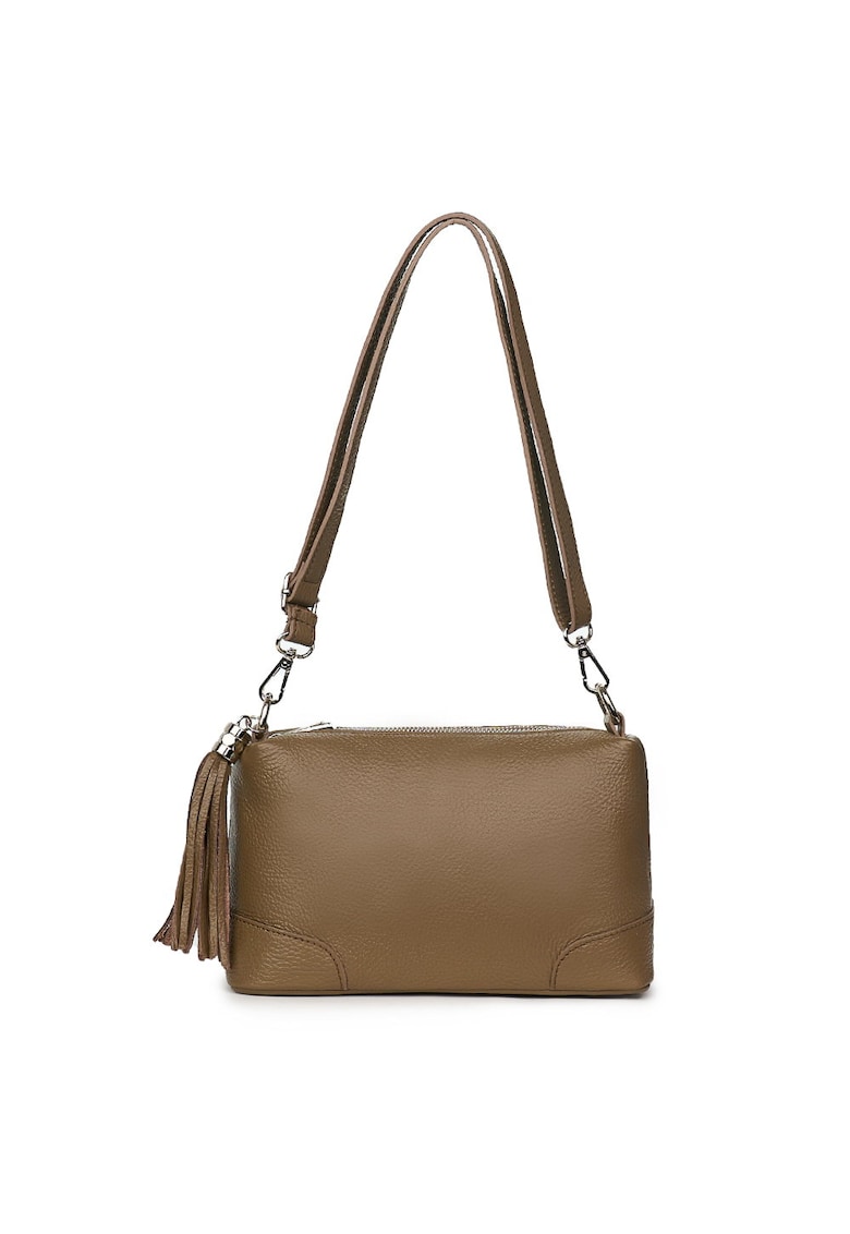 Poseta din piele cu trei compartimente Irene verde - Bej