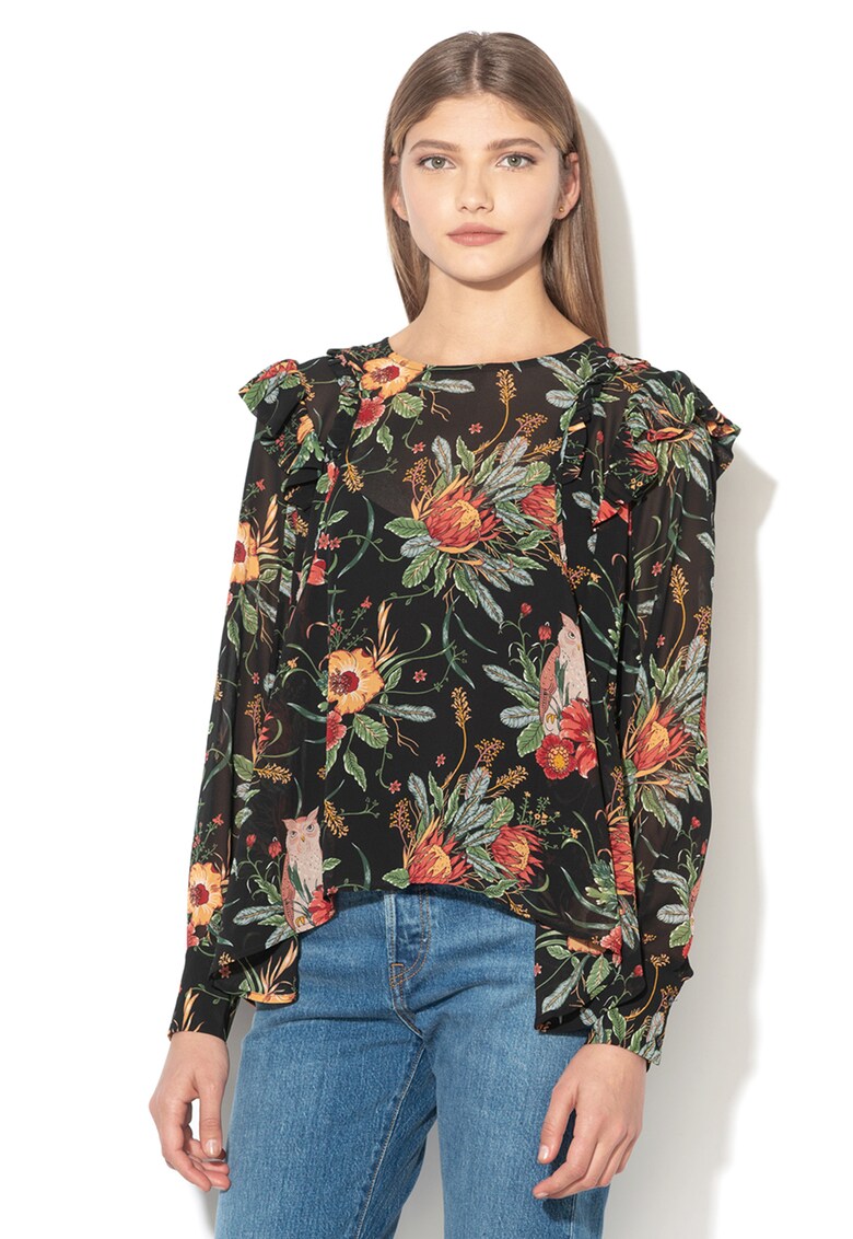 Bluza cu imprimeu floral si detalii cu volane Gala