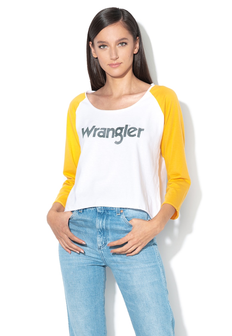 Bluza crop cu logo - Alb/Galben