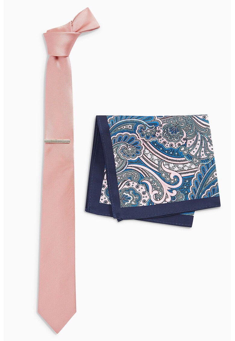 Cravata cu clips si batista decorativa cu model paisley Cravata cu clips si batista decorativa cu model paisley