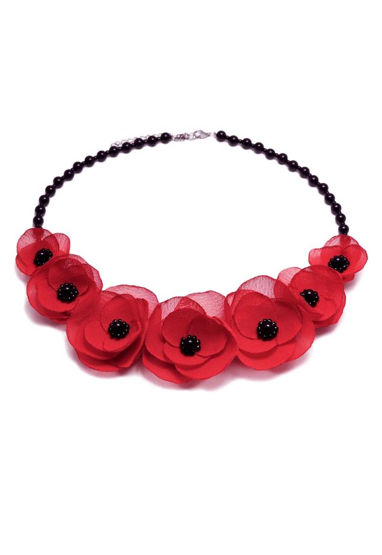 Colier elegant cu pietre semipretioase si flori - culoarea rosu - Zia Fashion - Rosu/Negru