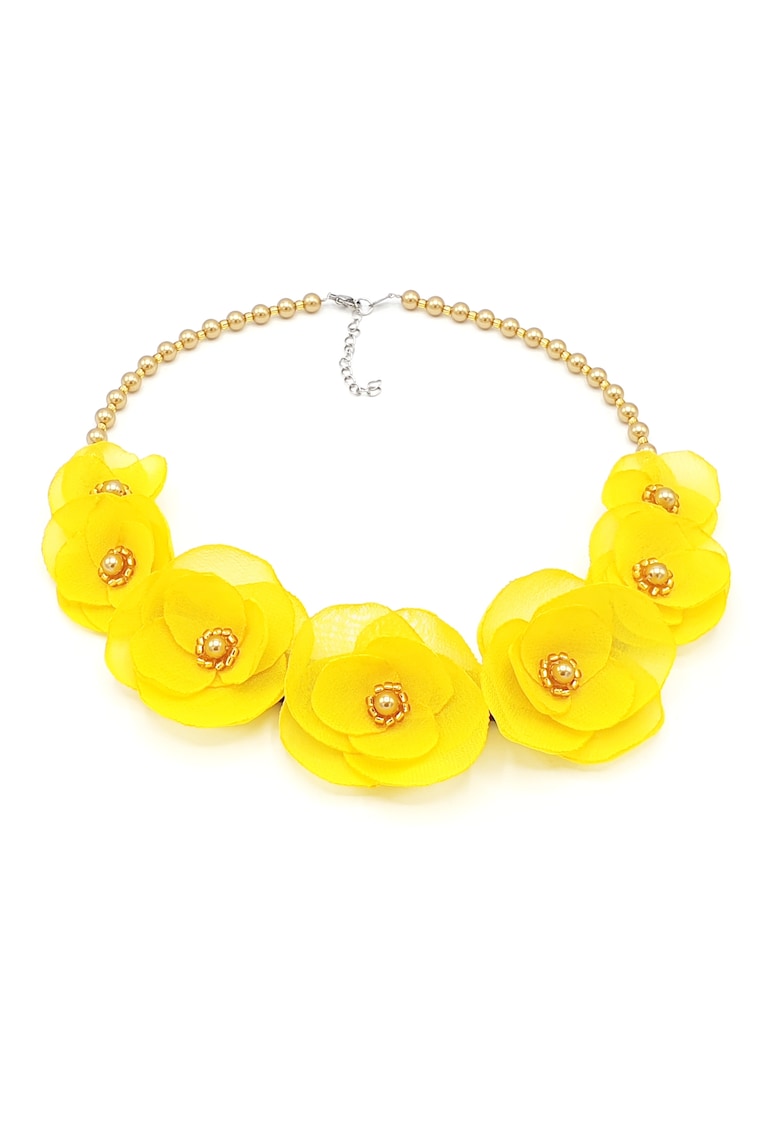 Colier elegant cu perle Swarovski si flori - culoarea galben - Zia Fashion
