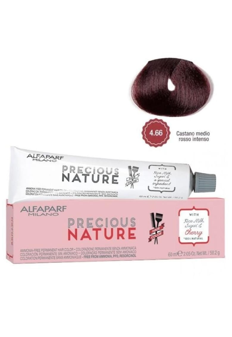 Vopsea Permanenta fara amoniac Precious Nature 4.66 Castano Medio Rosso Intenso - Femei - 60 ml