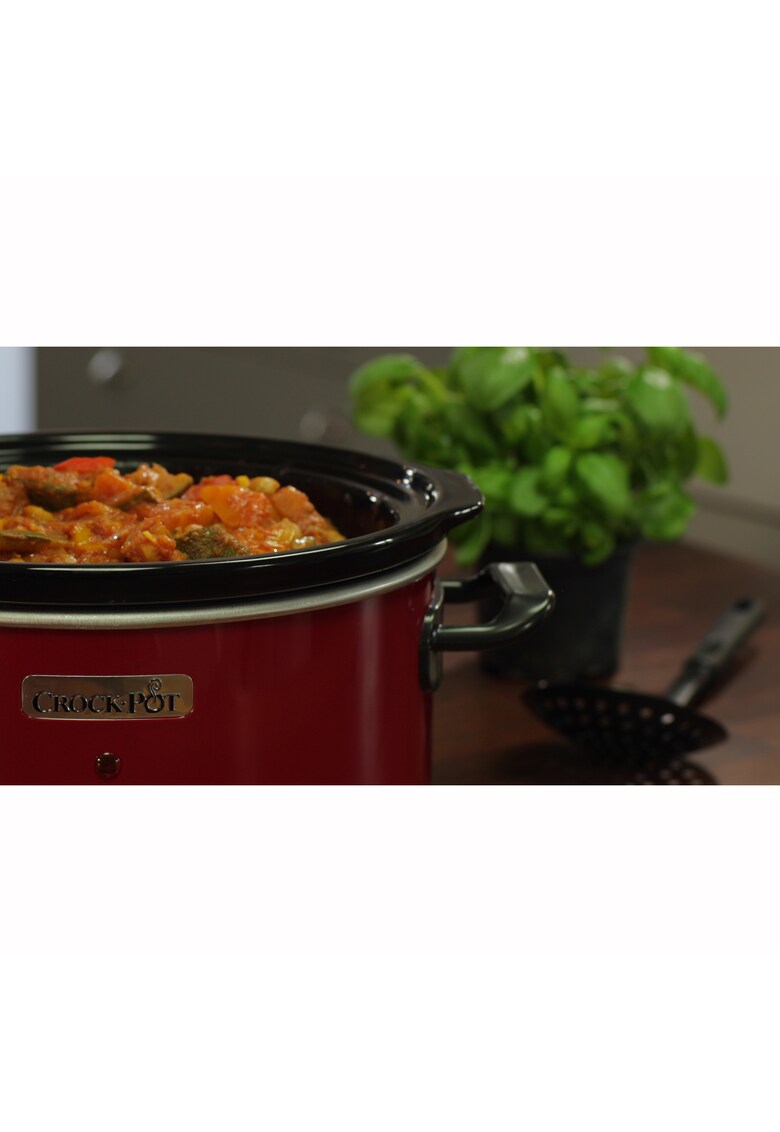 Slow cooker - 3.5 l - 2 Setari gatit - Functie pastrare la cald - Vas de ceramica detasabil - Rosu