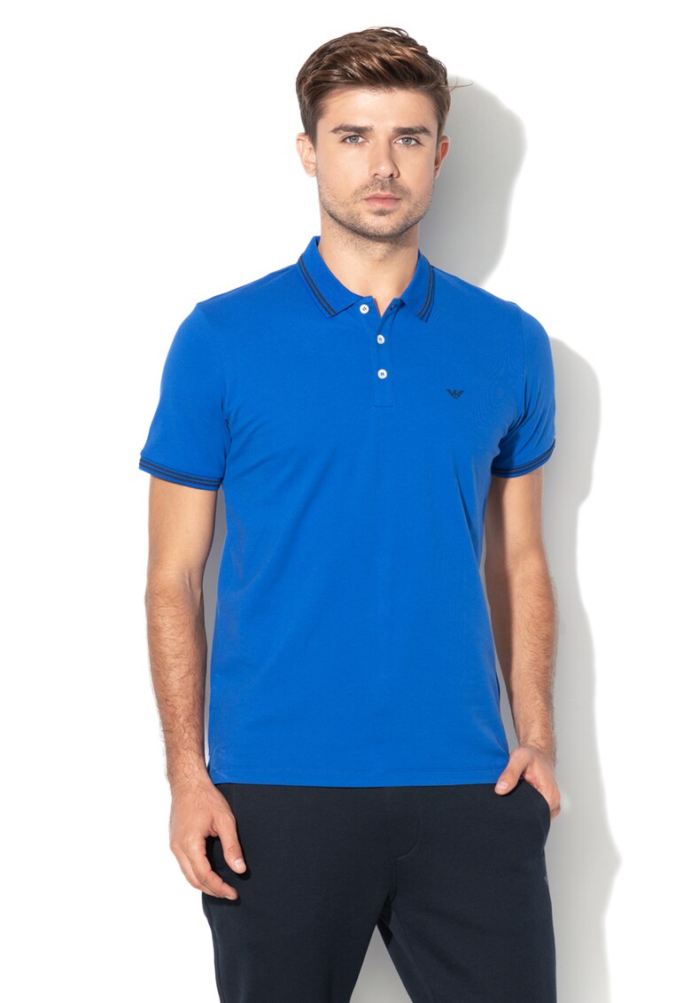 Tricou polo din pique cu logo cauciucat