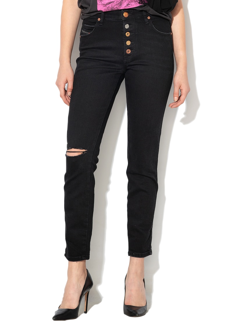 Blugi skinny slim fit cu rupturi decorative la nivelul genunchilor Babhila-B