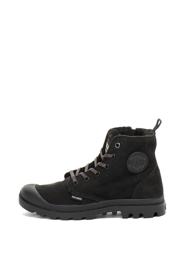 Palladium Ghete de piele cu captuseala de blana sintetica Pampa - Negru