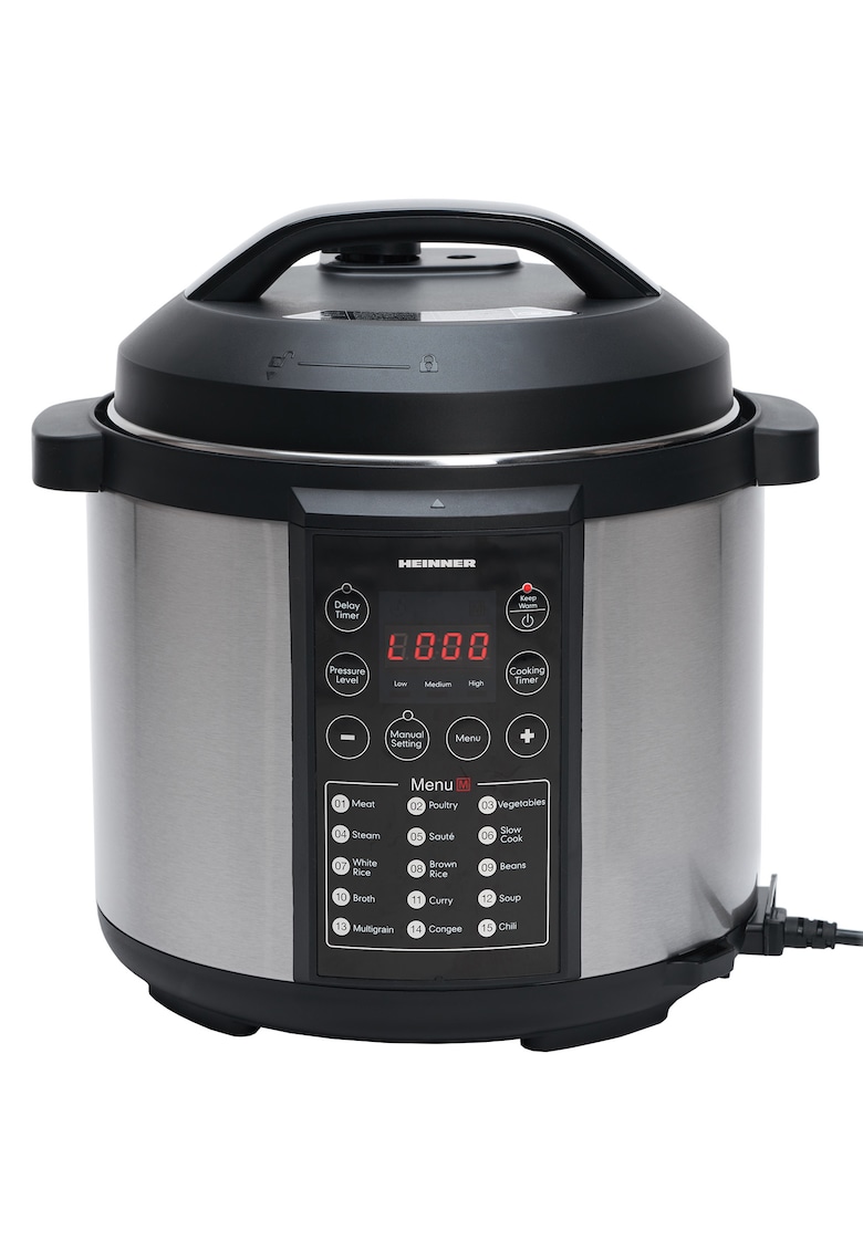 Multicooker cu gatire sub presiune - 3.8 l - 15 programe - vas antiadeziv detasabil - presiune reglabila - timer - display led - inox