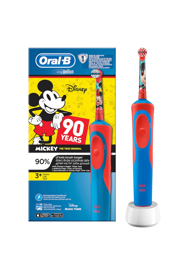 Periuta de dinti electrica Oral B Vitality Mickey 90Th Anniversary pentru copii - 7600 oscilatii/min - Curatare 2D - 1 program - 1 capat - Rosu/Albastru
