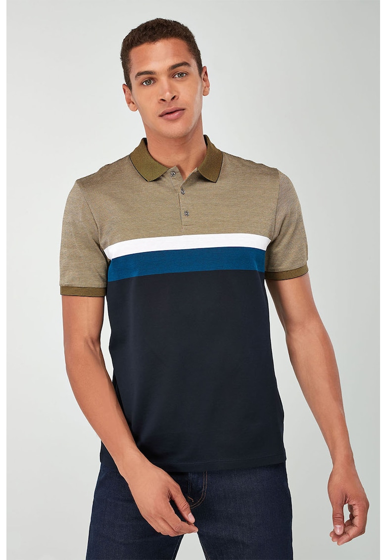 Tricou polo regular fit cu model colorblock