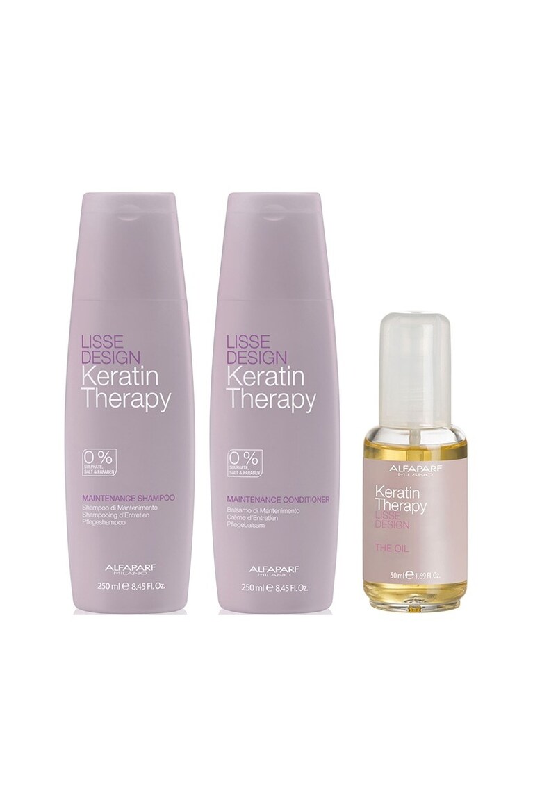 Set Alfaparf Lisse Design Keratin Therapy Maintenance: 250 ml - Sampon + 250 - ml Balsam + 50 - ml Ulei de par