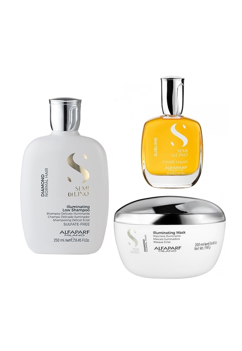 Set Alfaparf Semi Di Lino Diamond Iluminating: 250 ml - Sampon + 200 ml - Masca + 50 ml - Serum