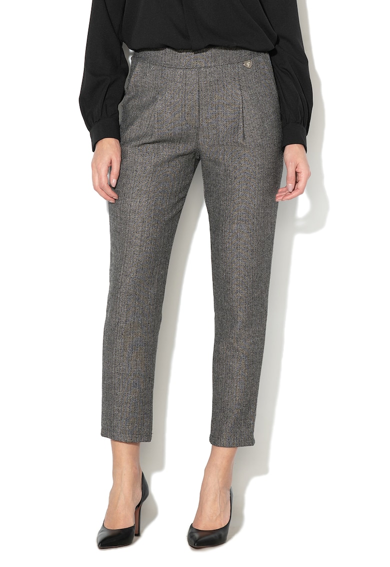 Pantaloni conici cu model herringbone Rubino