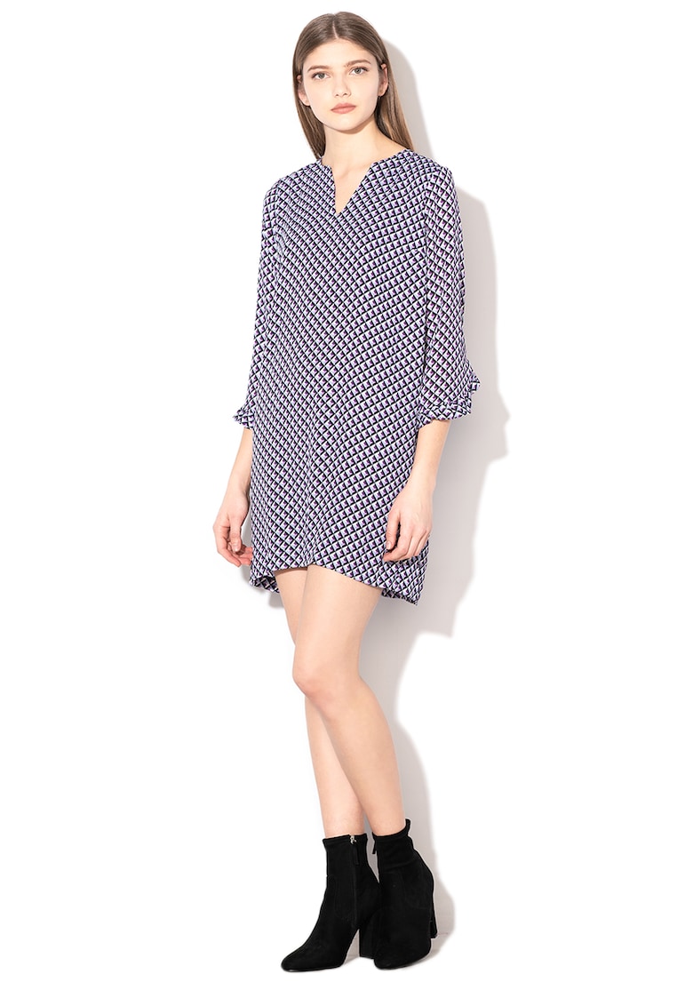 Rochie mini cu mansete evazate Lala - Alb/Violet/Albastru lavanda