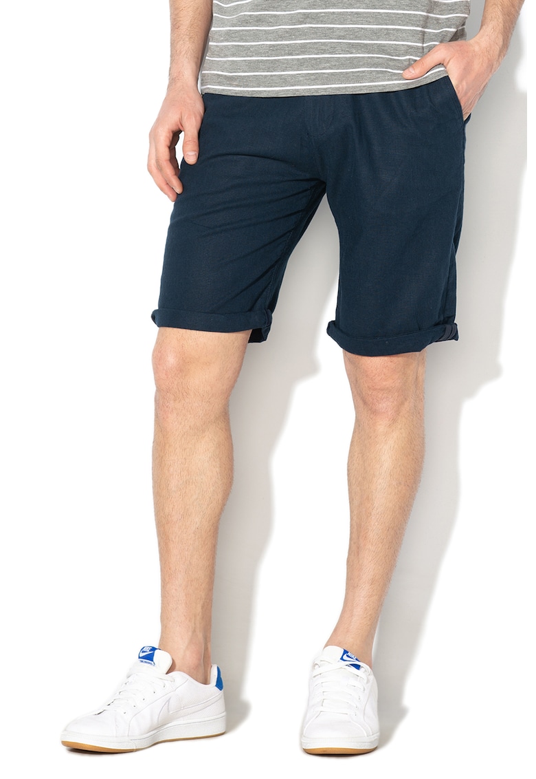 Bermude relaxed fit din amestec de in - Albastru inchis