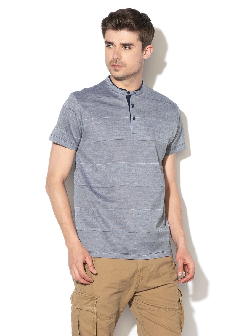 Tricou cu model in dungi si guler Mao