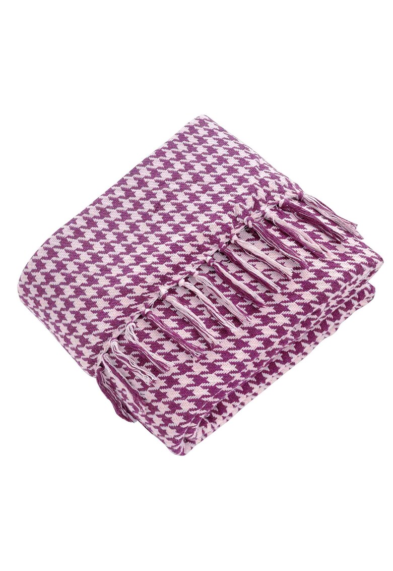 Patura Throw Cozy cu ciucuri Home Stil - 80% bumbac - 20% PES - 200x230 cm - model retro de impletitura