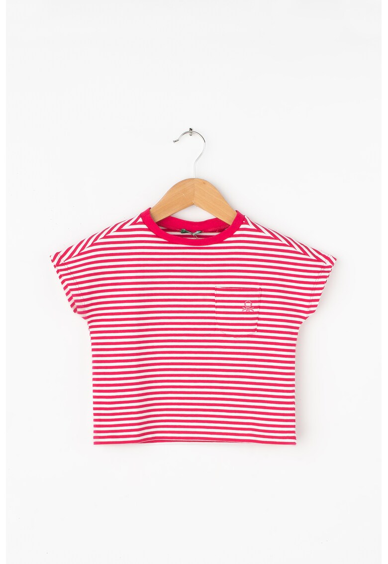 United Colors of Benetton Tricou cu model in dungi si buzunar aplicat
