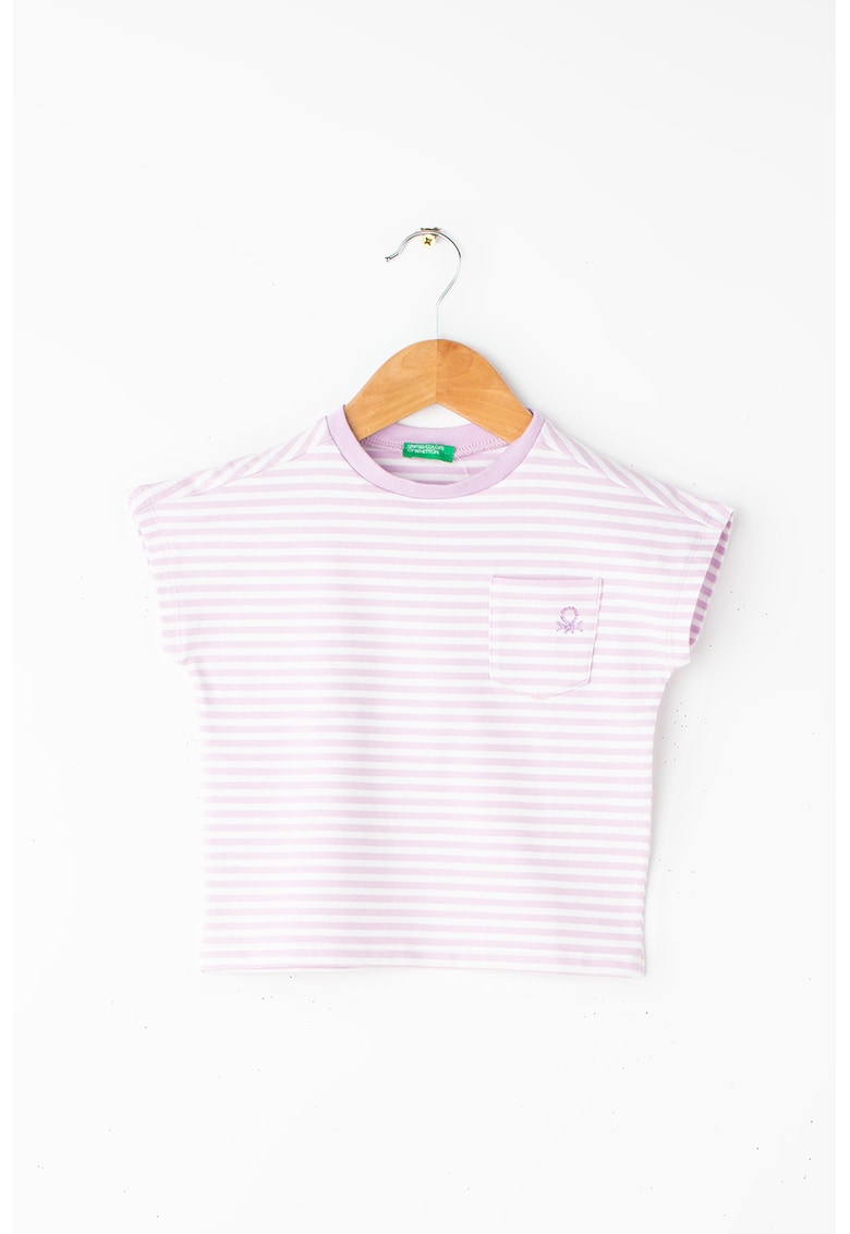 United Colors of Benetton Tricou cu model in dungi si buzunar aplicat