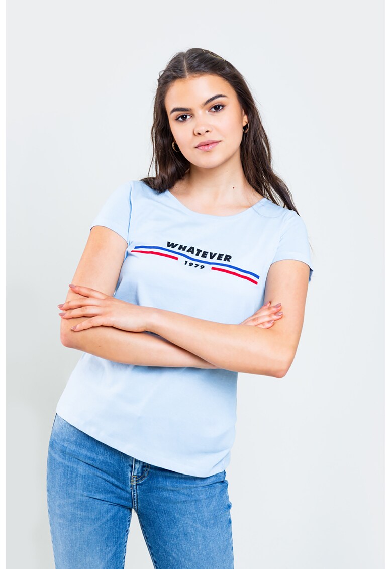 Tricou cu decolteu la baza gatului si imprimeu text