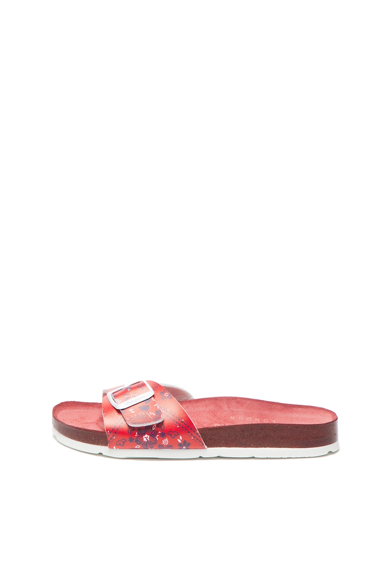 Papuci de piele ecologica cu model floral Oban Virgi