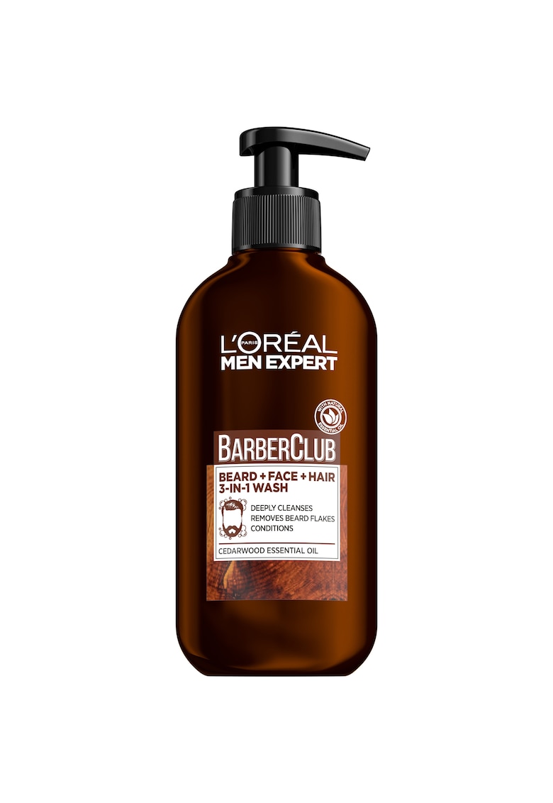 Gel de curatare 3-in-1  Men Expert Barber Club pentru barbati - barba - ten si par - contine ulei esential din lemn de cedru - 200 ml