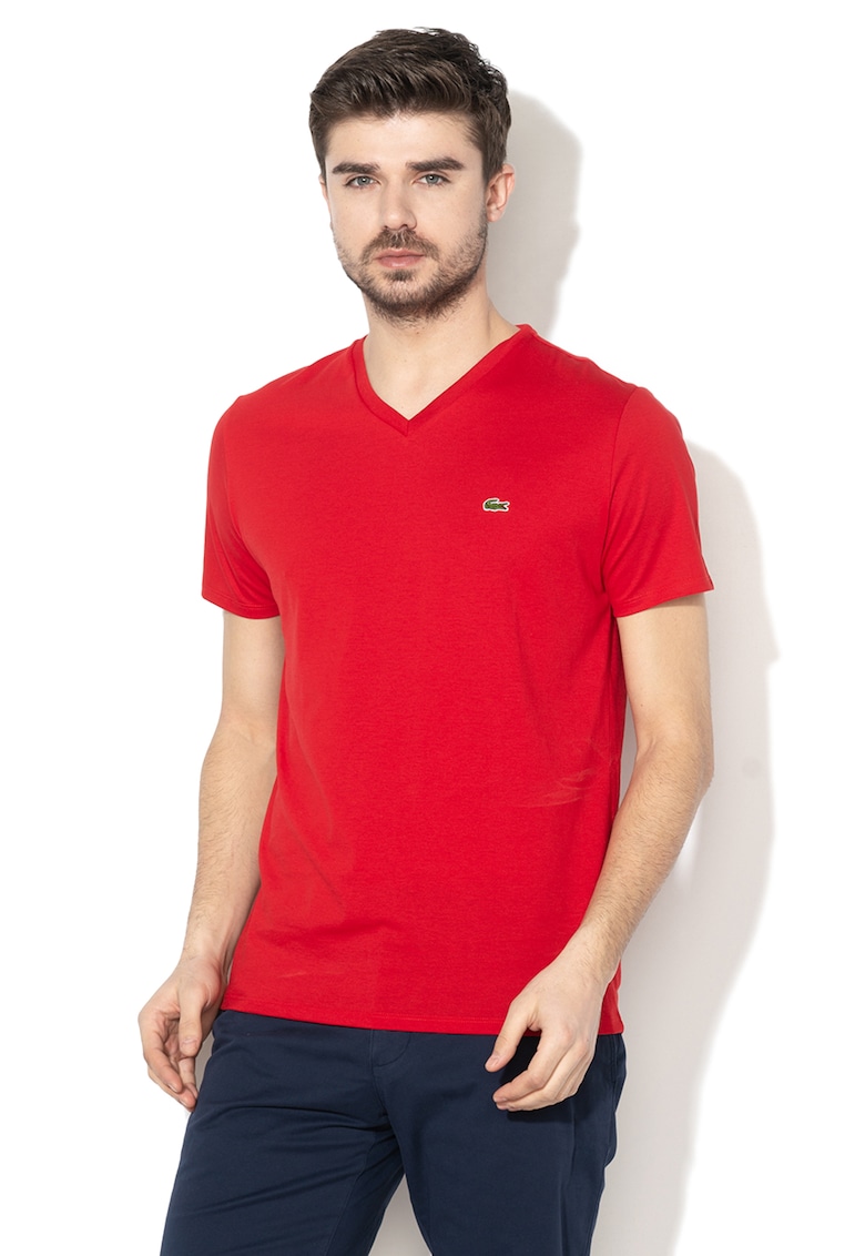 Tricou din bumbac cu decolteu in V