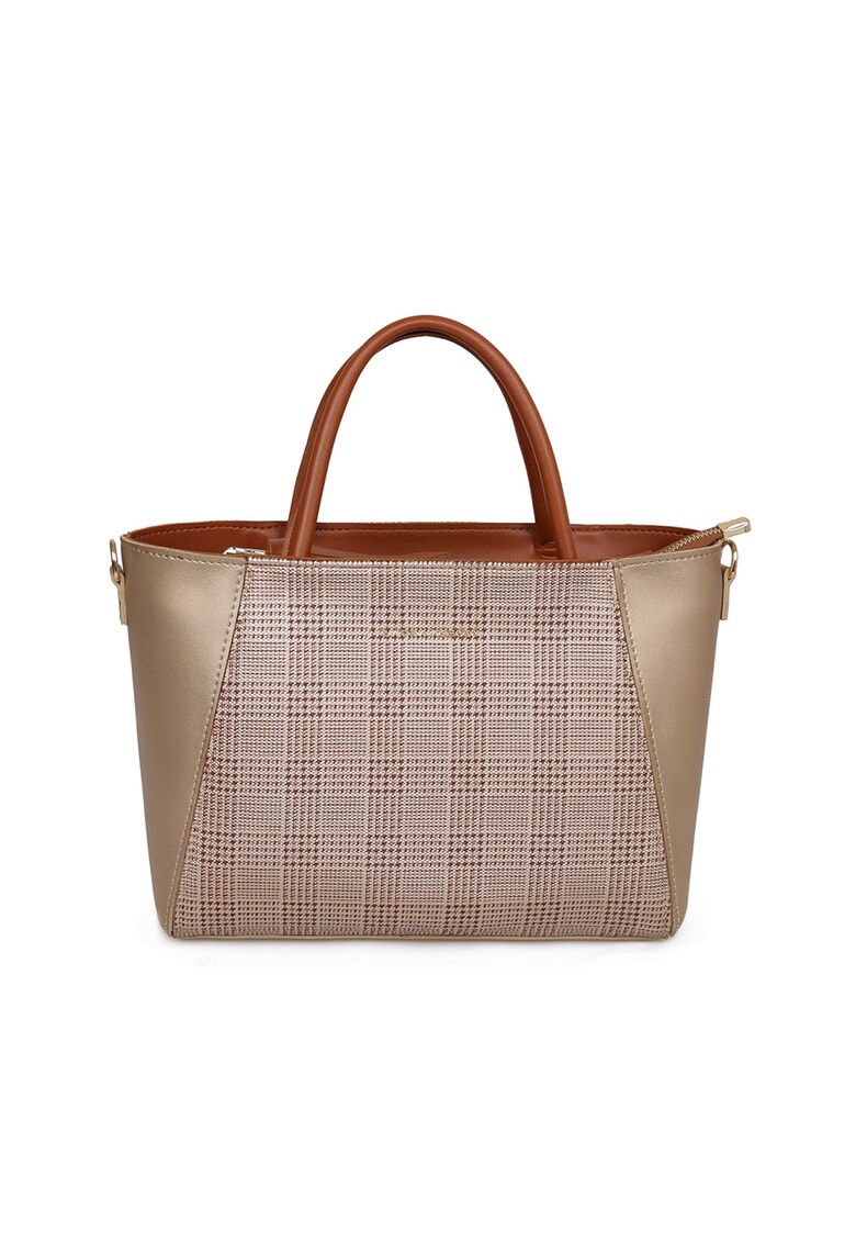 Geanta shopper de piele ecologica - cu insertie houndstooth