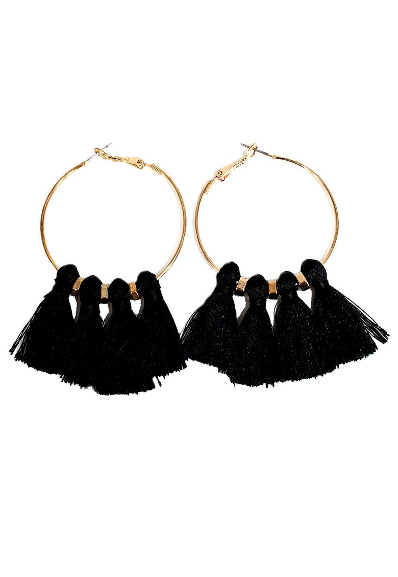 Cercei creole cu ciucuri negrii -