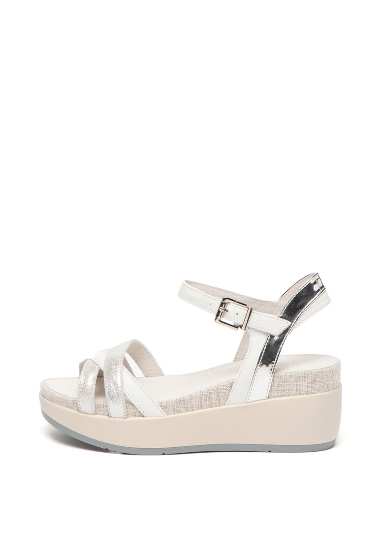 Sandale wedge de piele si piele ecologica Blanche