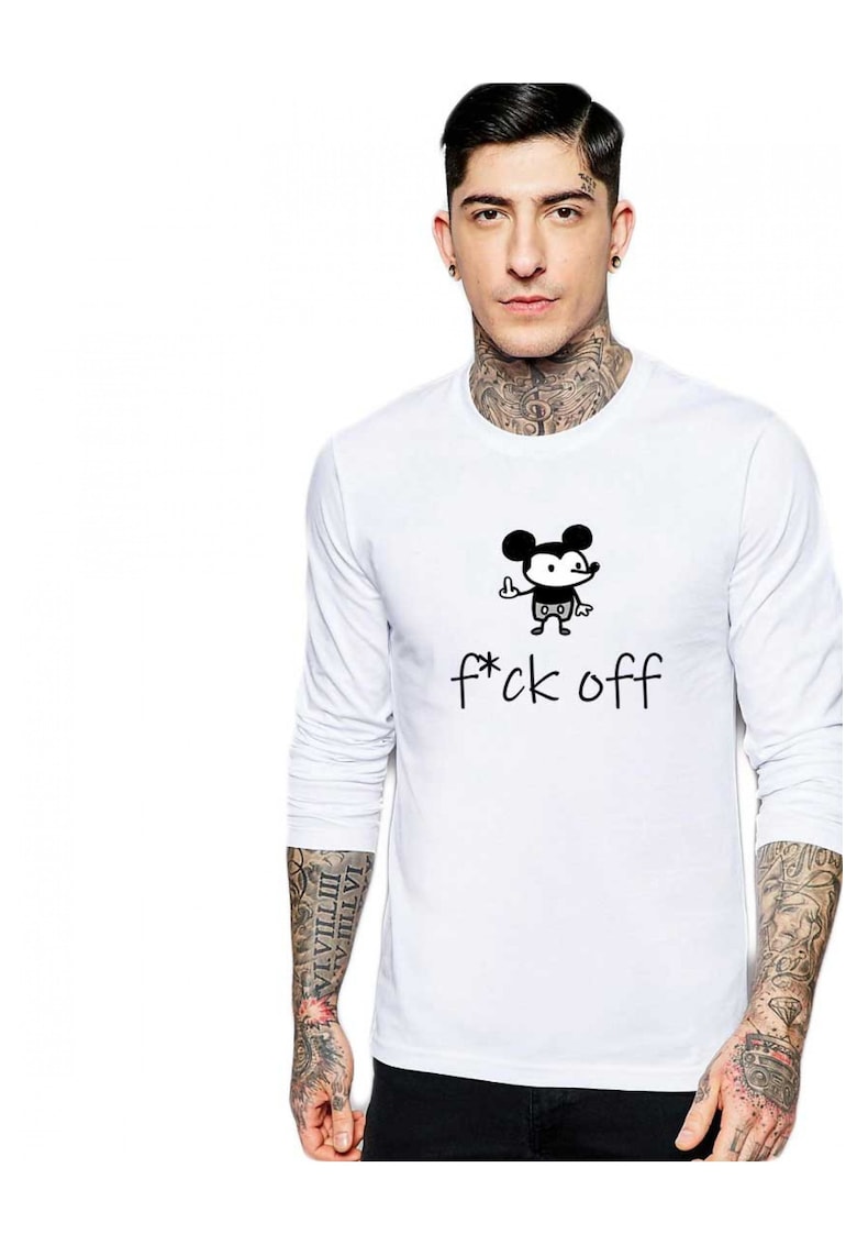 Bluza barbati alba - f*ck off Mickey Mouse