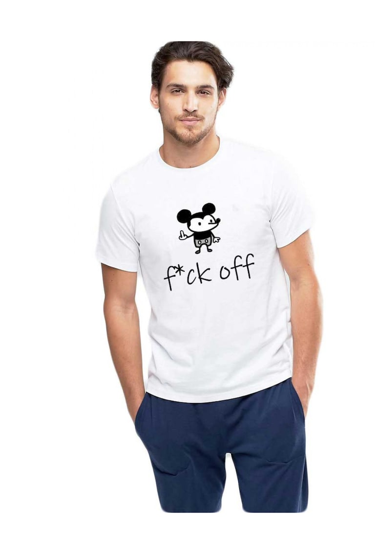 Tricou barbati alb - f*ck off Mickey Mouse
