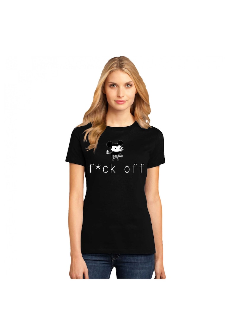 Tricou dama negru - f*ck off Mickey Mouse