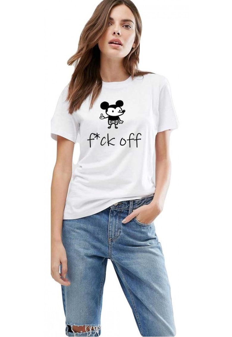Tricou dama alb - f*ck off Mickey Mouse
