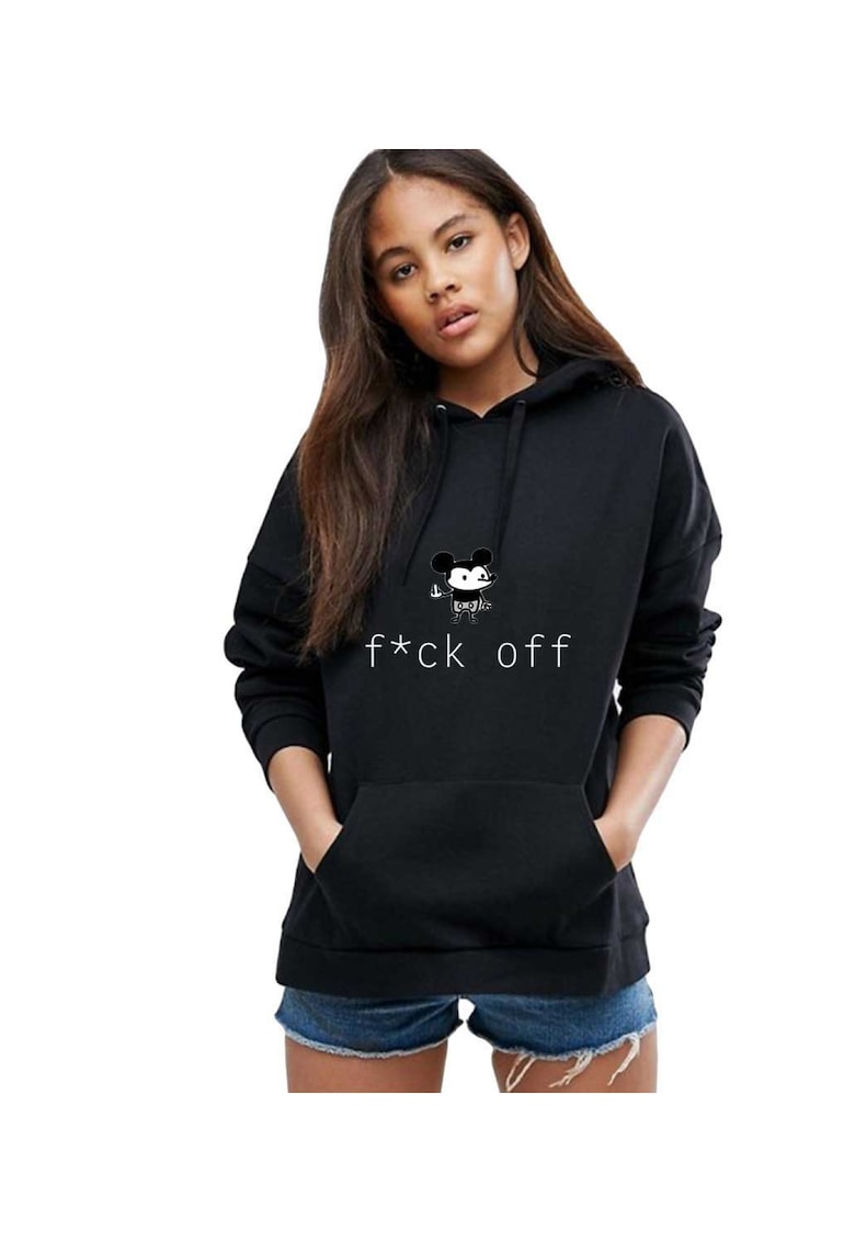 Hanorac dama negru - f*ck off Mickey Mouse