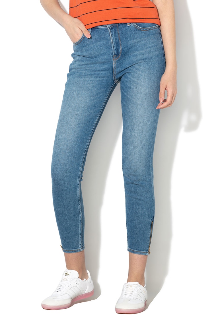 Blugi skinny cu talie inalta si slituri cu fermoar Scarlett - Albastru stins