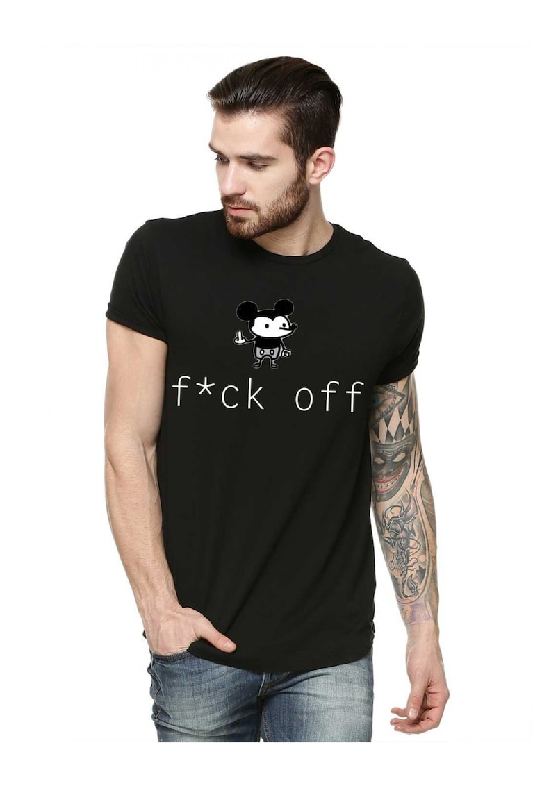 Tricou barbati negru - f*ck off Mickey Mouse