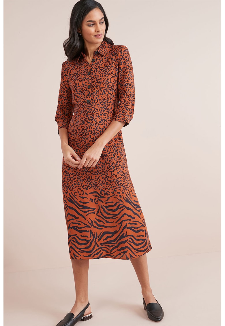 Rochie tip camasa midi cu animal print